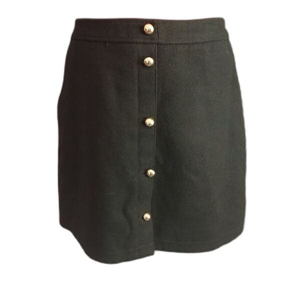 LOFT Mini-Skirt Women's Size 10 Black A-Line Wool Gold Button Pockets NWT - Picture 3 of 9